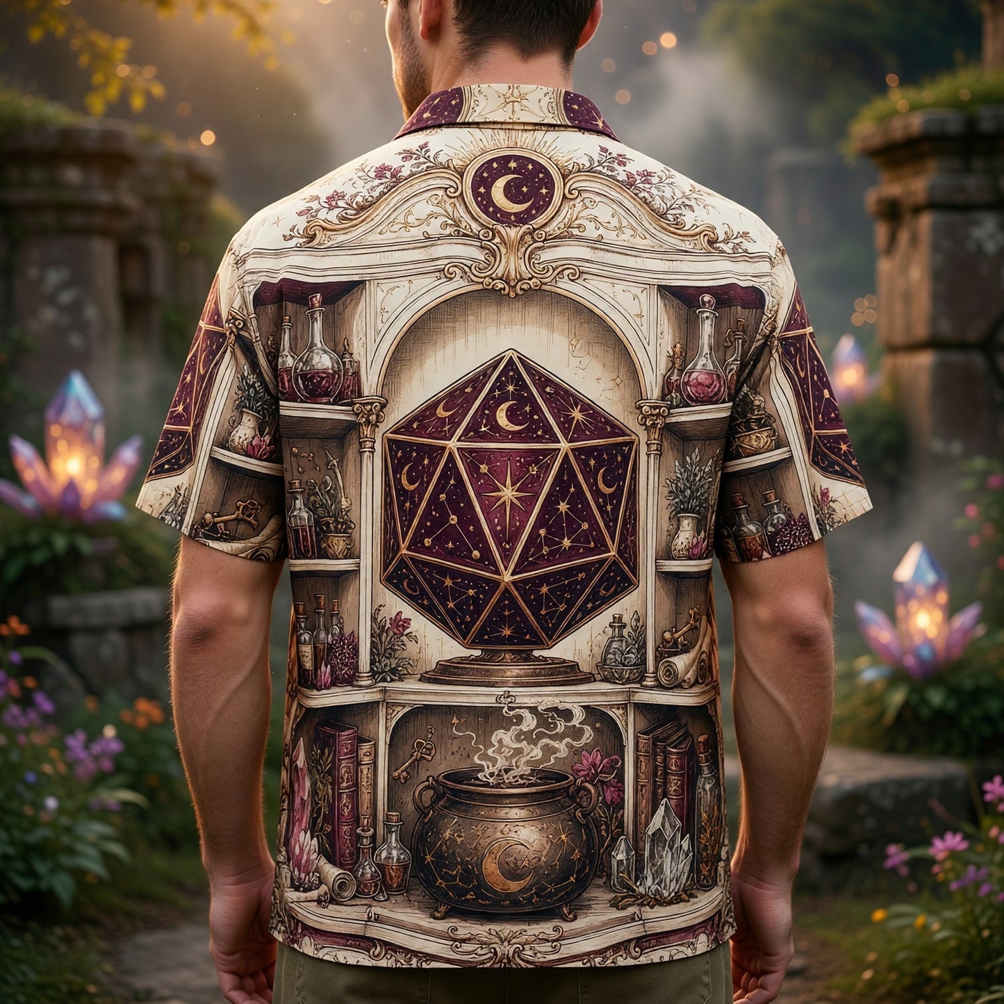 Celestial D20 Hawaiian Shirt - Mystic Fantasy Witchcraft Apparel