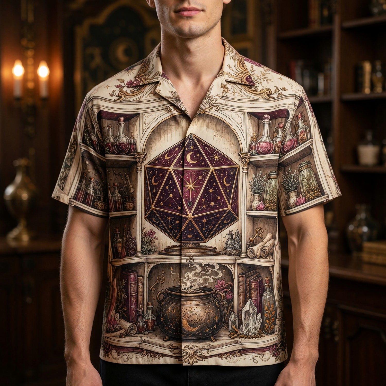 Celestial D20 Hawaiian Shirt - Mystic Fantasy Witchcraft Apparel