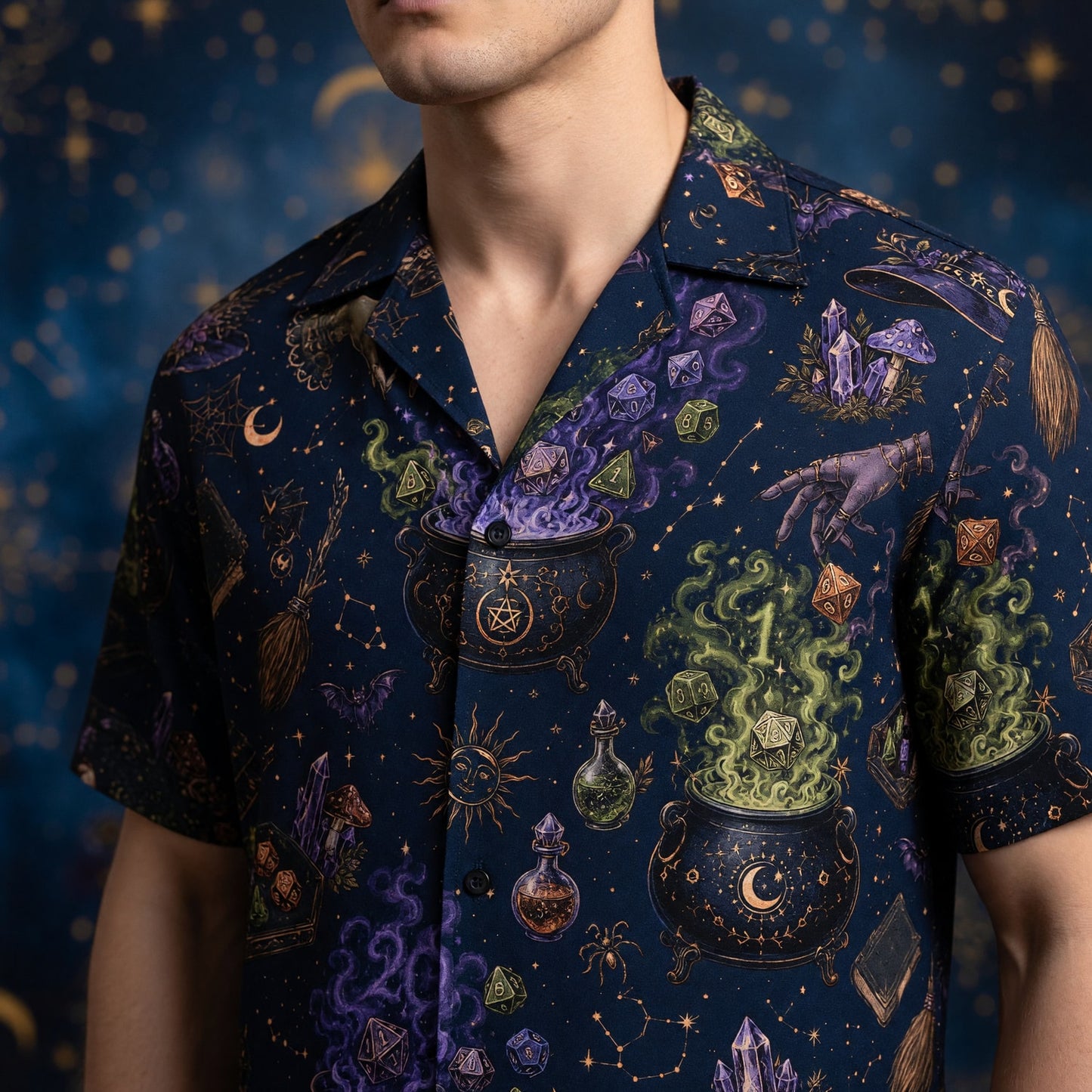 Witchy Hawaiian Shirt - Fantasy Dice Cauldron Magic Pattern