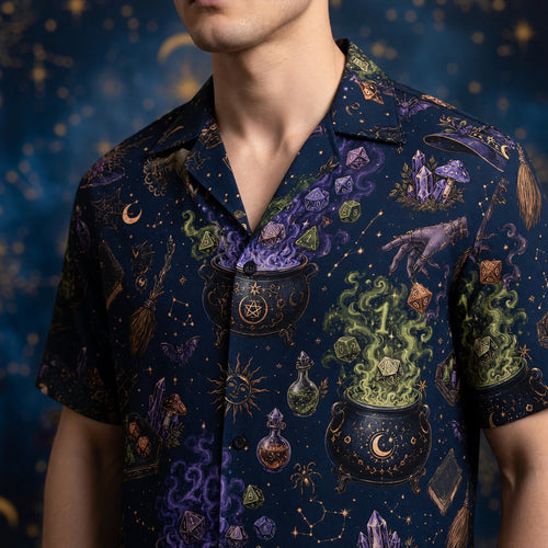 Witchy Hawaiian Shirt - Fantasy Dice Cauldron Magic Pattern