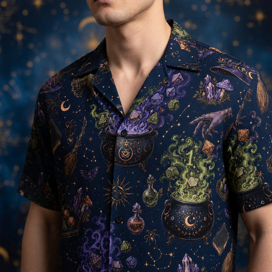 Witchy Hawaiian Shirt - Fantasy Dice Cauldron Magic Pattern