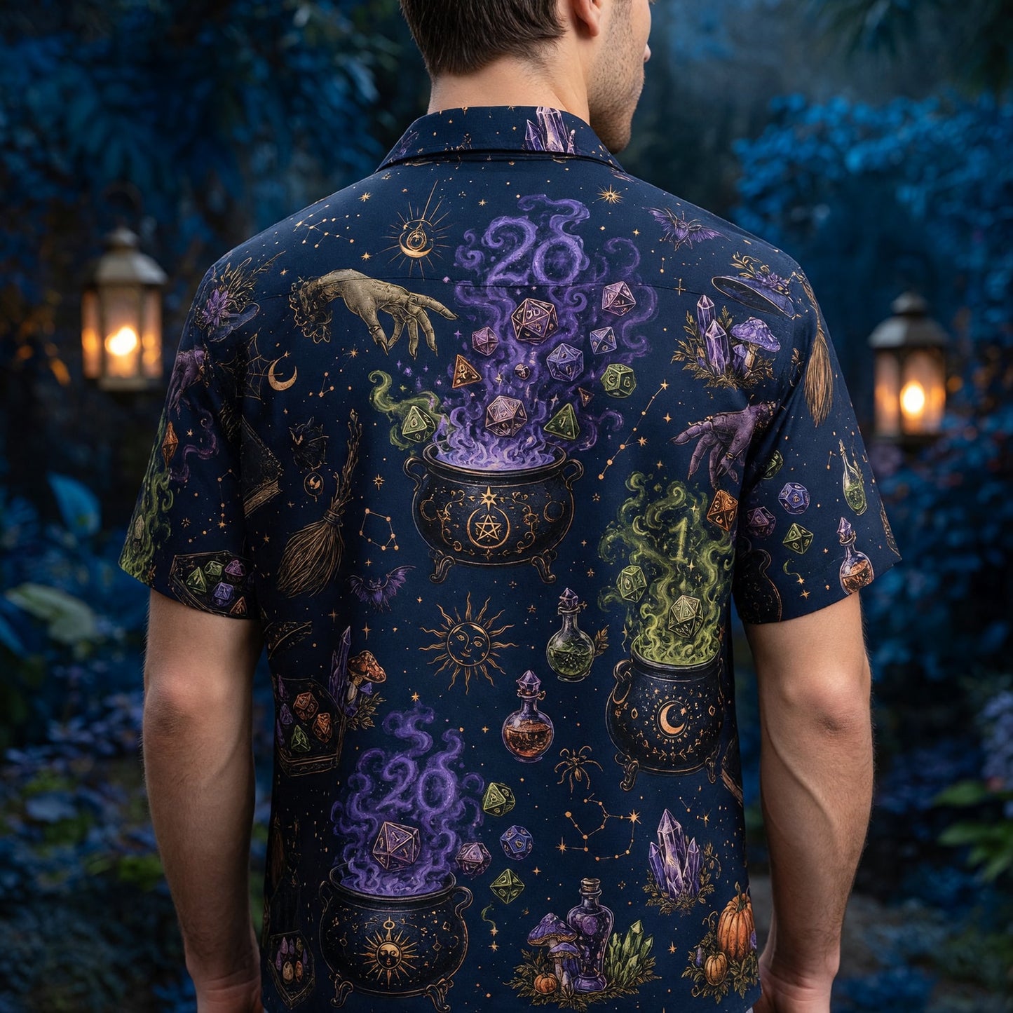 Witchy Hawaiian Shirt - Fantasy Dice Cauldron Magic Pattern