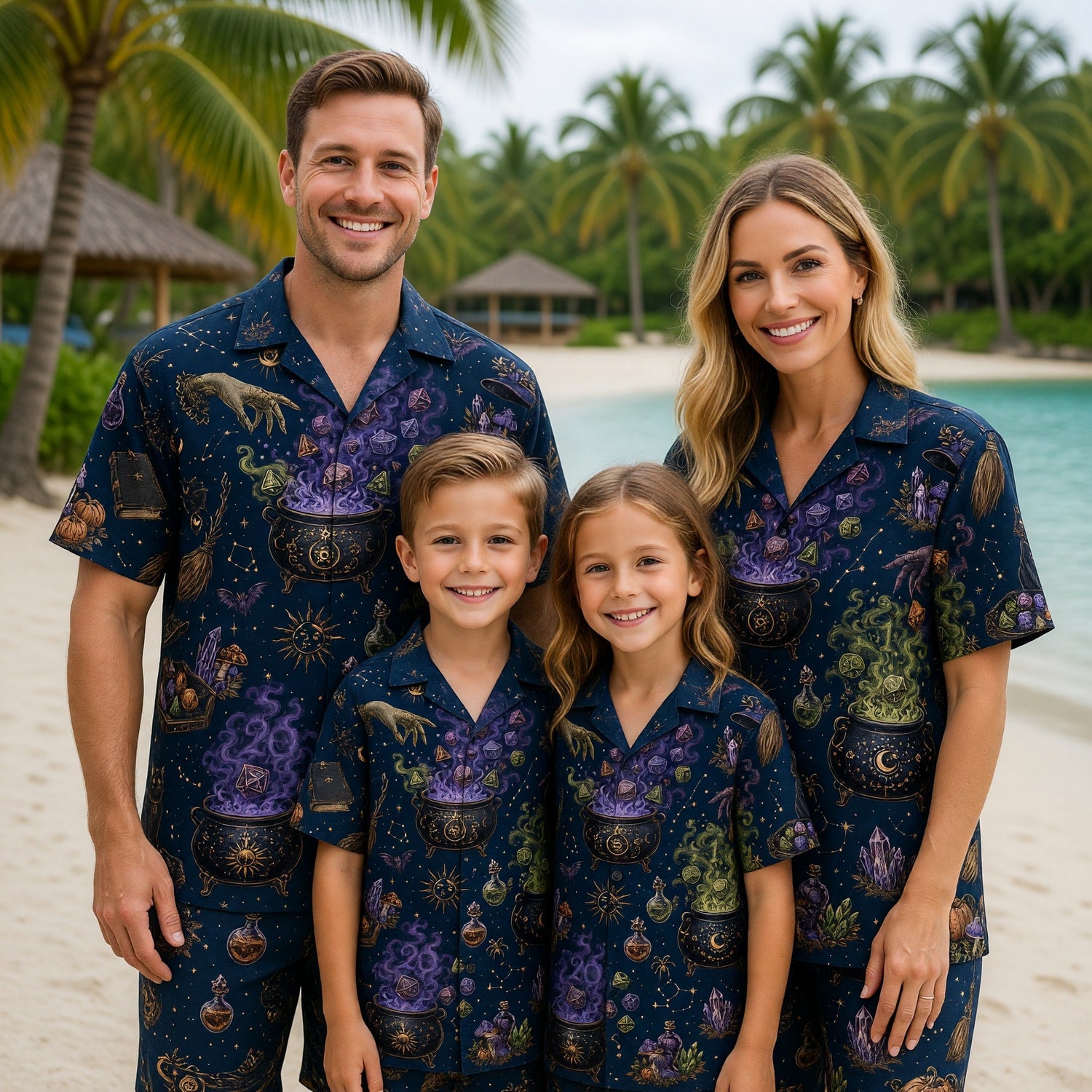 Witchy Hawaiian Shirt - Fantasy Dice Cauldron Magic Pattern