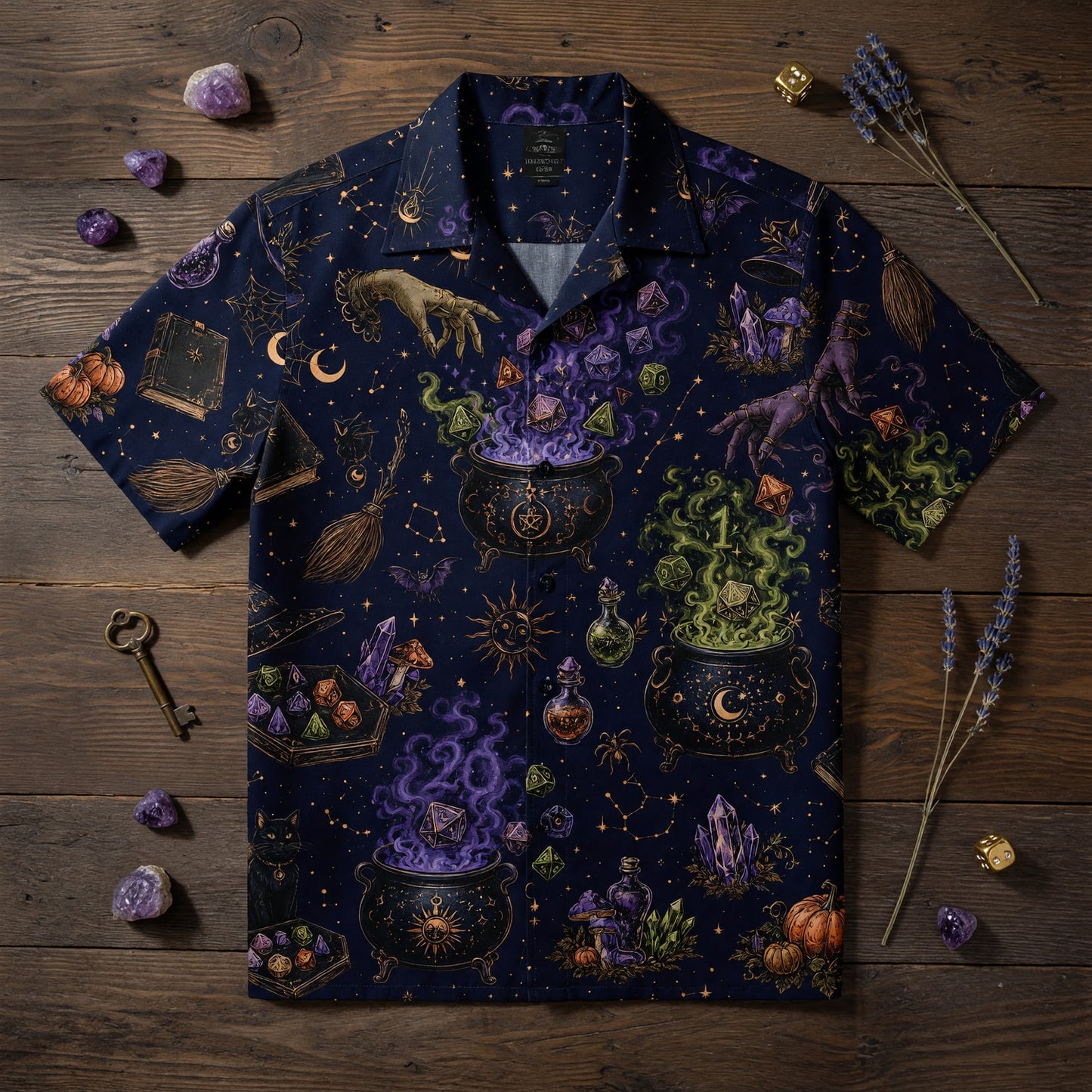 Witchy Hawaiian Shirt - Fantasy Dice Cauldron Magic Pattern