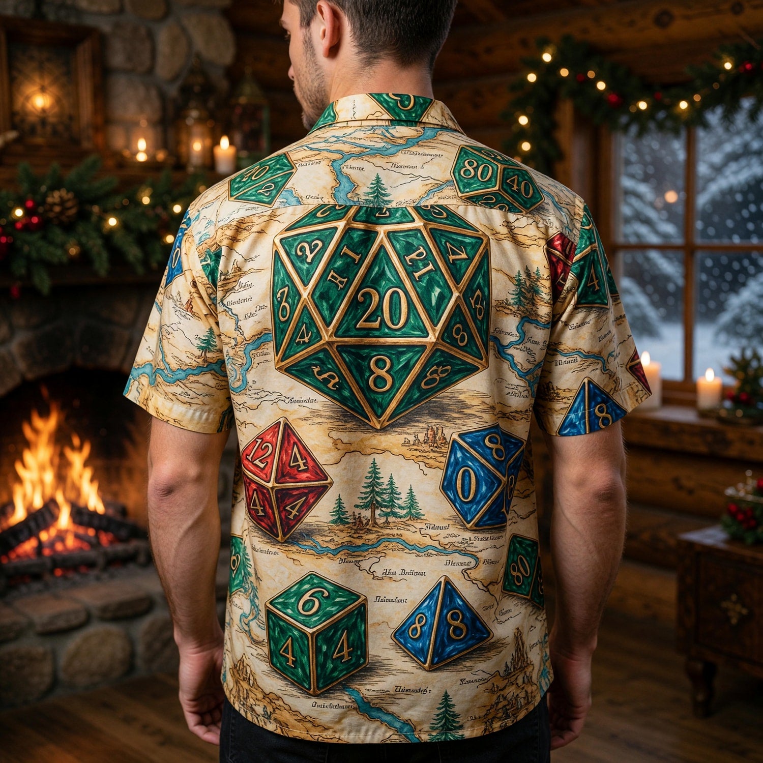 Christmas Dice Hawaiian Shirt - RPG Holiday Gamer Apparel