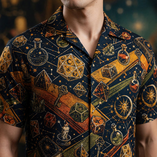 Fantasy Dungeon Hawaiian Shirt - Fantasy RPG Dice Wizard Pattern