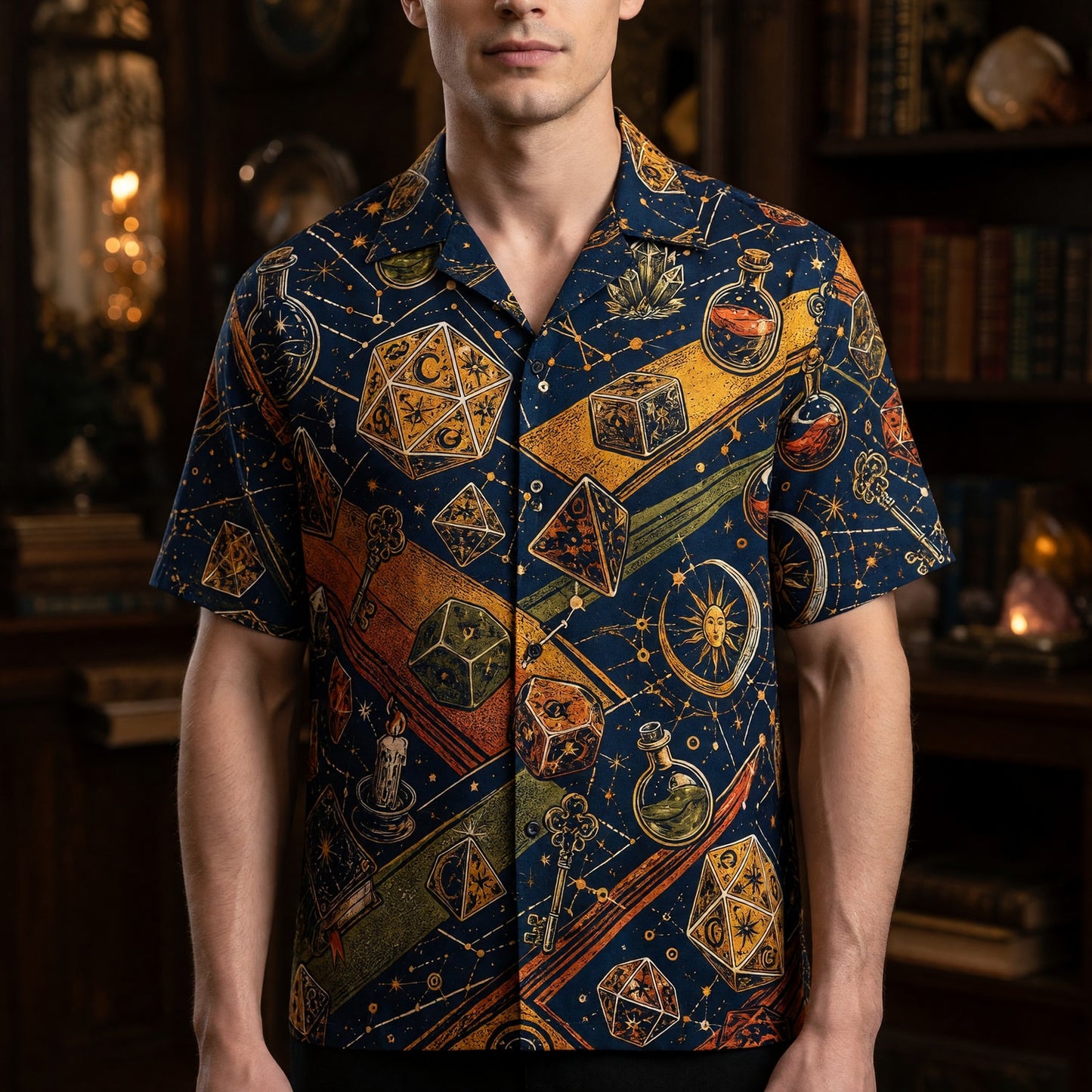 Fantasy Dungeon Hawaiian Shirt - Fantasy RPG Dice Wizard Pattern