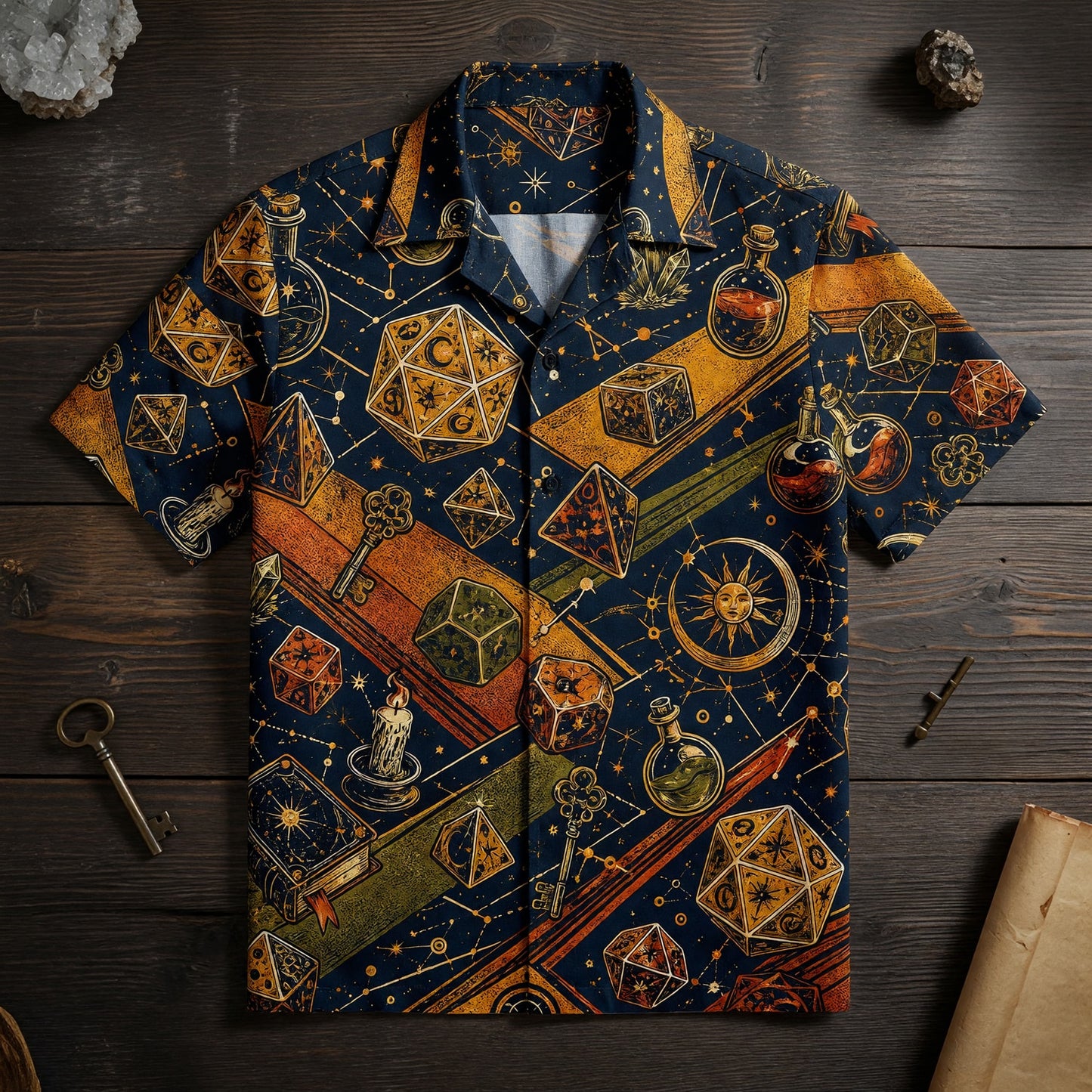 Fantasy Dungeon Hawaiian Shirt - Fantasy RPG Dice Wizard Pattern