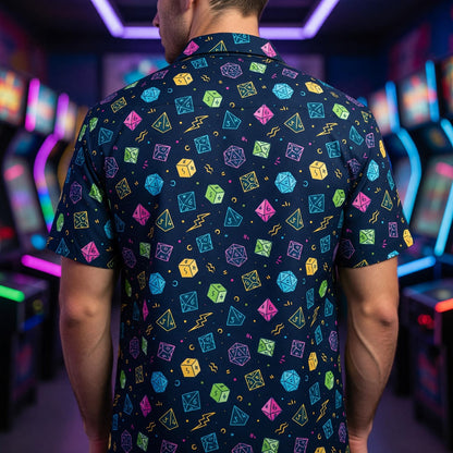 Dice Hawaiian Shirt - Neon Polyhedral RPG Pattern