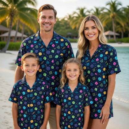 Dice Hawaiian Shirt - Neon Polyhedral RPG Pattern