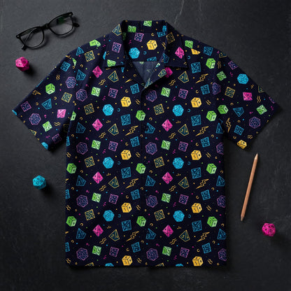 Dice Hawaiian Shirt - Neon Polyhedral RPG Pattern