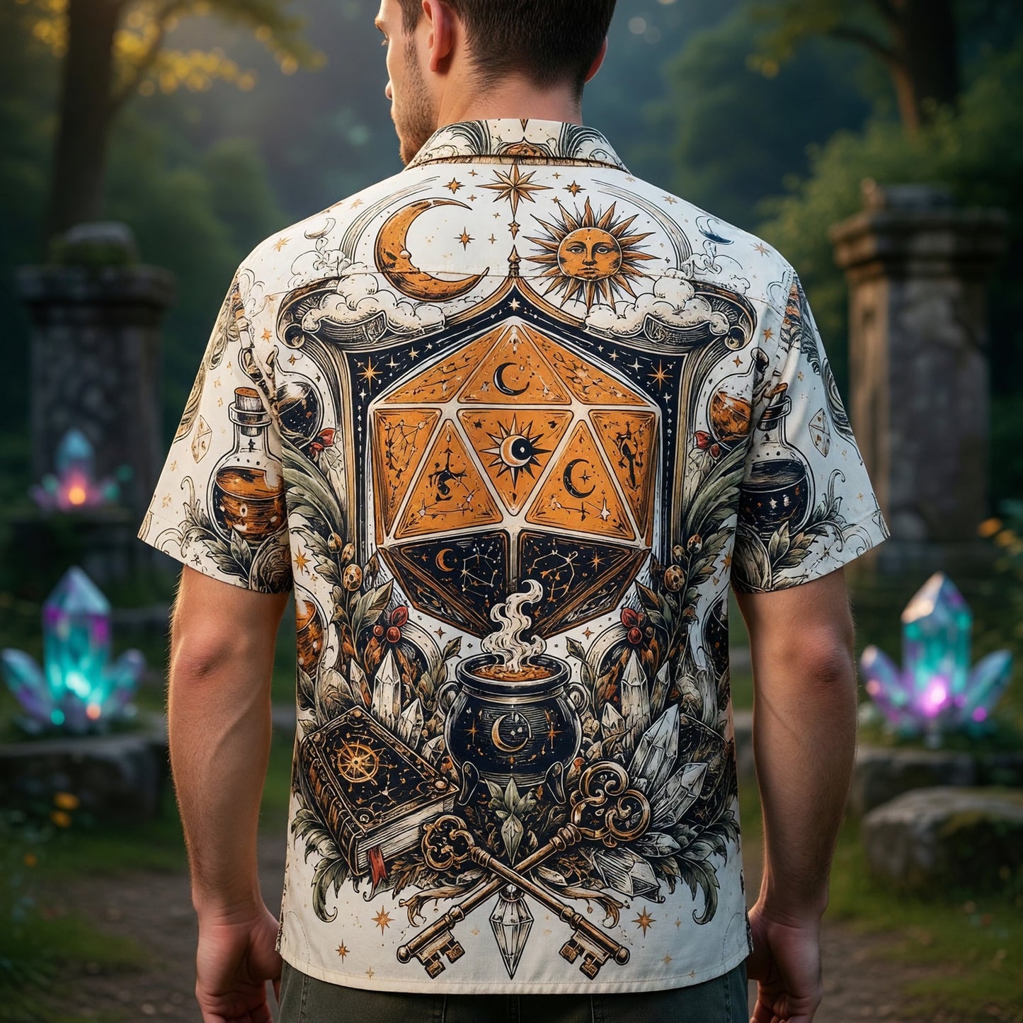 Fantasy Dungeon Celestial Hawaiian Shirt - Mystic D20 Fantasy Apparel