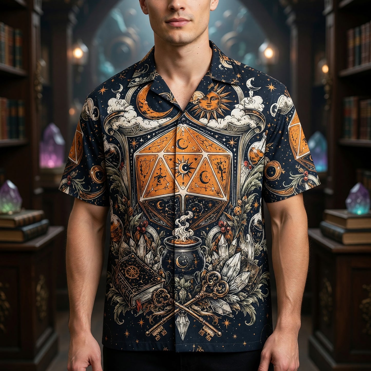 Fantasy Dungeon Celestial Hawaiian Shirt - Mystic D20 Fantasy Apparel
