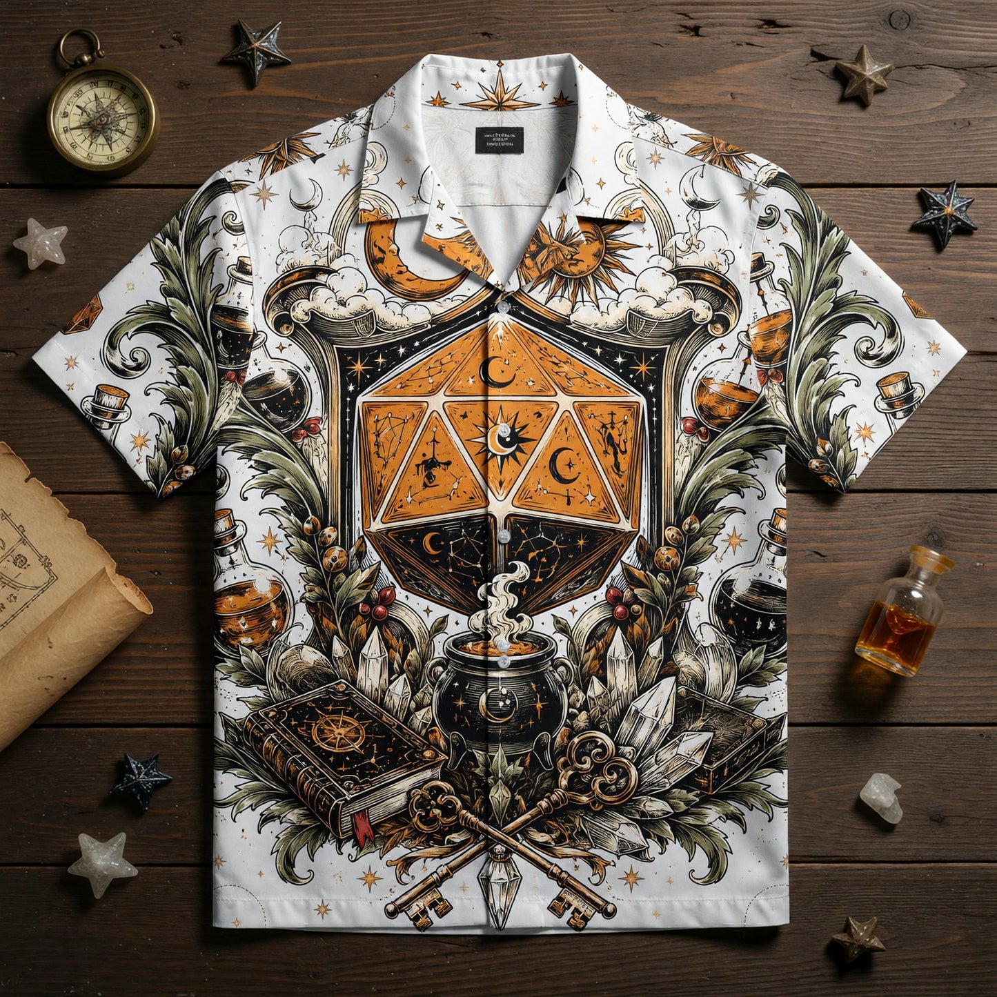 Fantasy Dungeon Celestial Hawaiian Shirt - Mystic D20 Fantasy Apparel