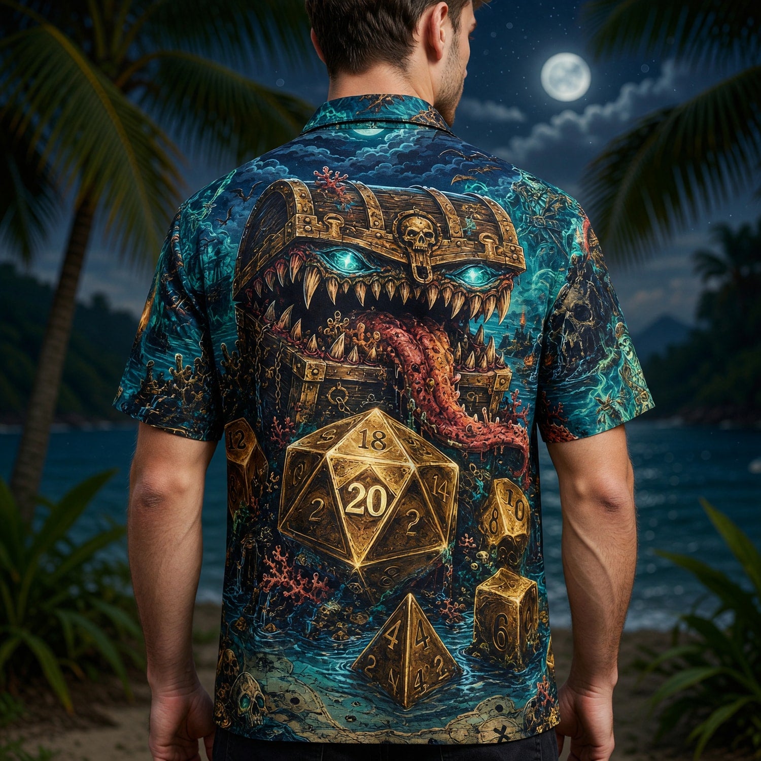 Pirate Mimic Chest Hawaiian Shirt - Fantasy Dice Horror