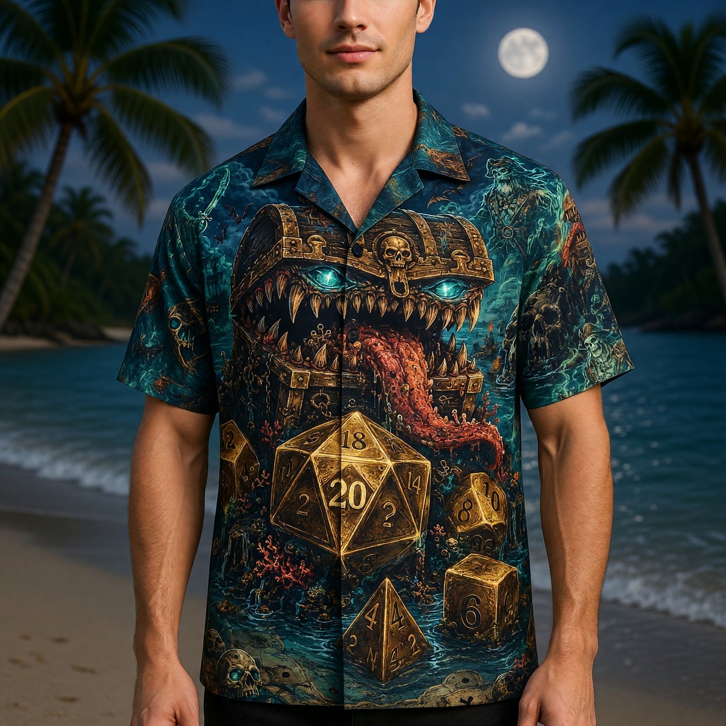 Pirate Mimic Chest Hawaiian Shirt - Fantasy Dice Horror