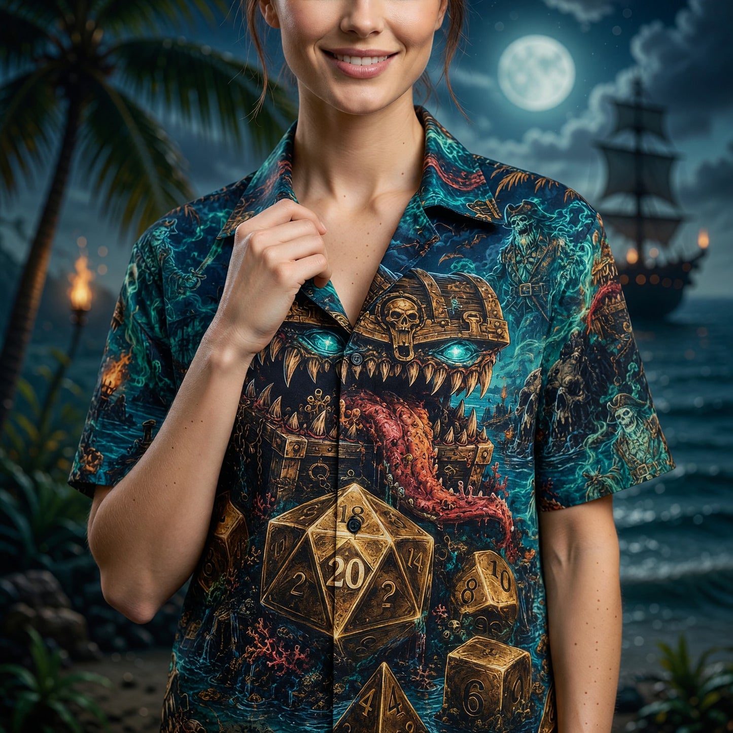 Pirate Mimic Chest Hawaiian Shirt - Fantasy Dice Horror
