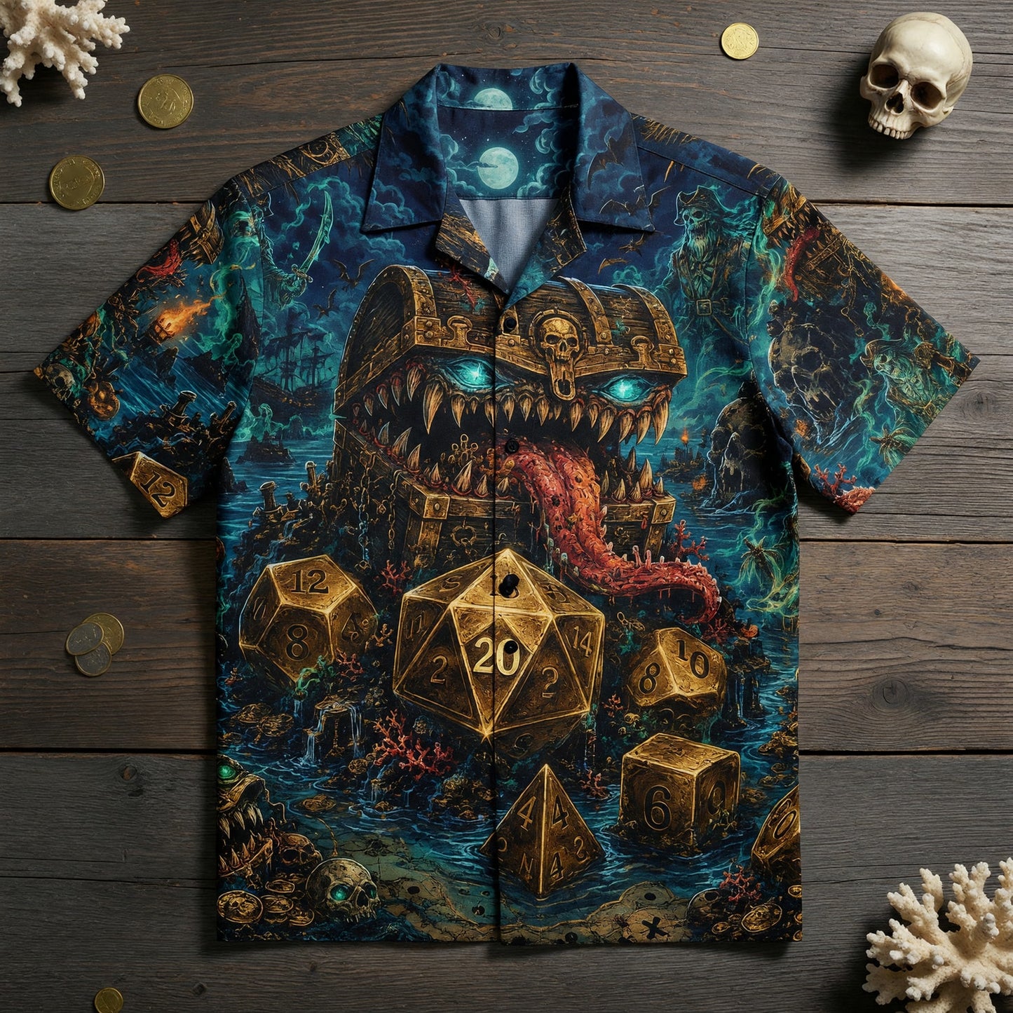 Pirate Mimic Chest Hawaiian Shirt - Fantasy Dice Horror