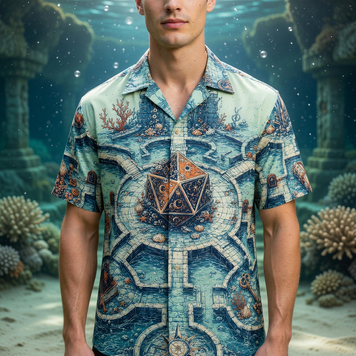Dice Underwater Hawaiian Shirt - Fantasy RPG Adventure