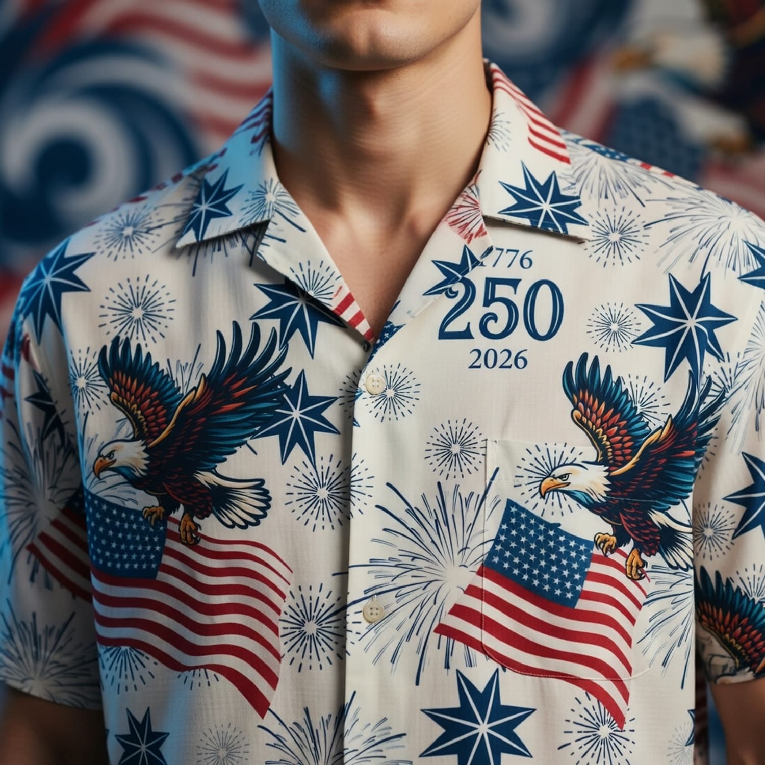 America 250 Bald Eagle Hawaiian White Shirt - 1776-2026 Patriotic Aloha - HWG0VYH001