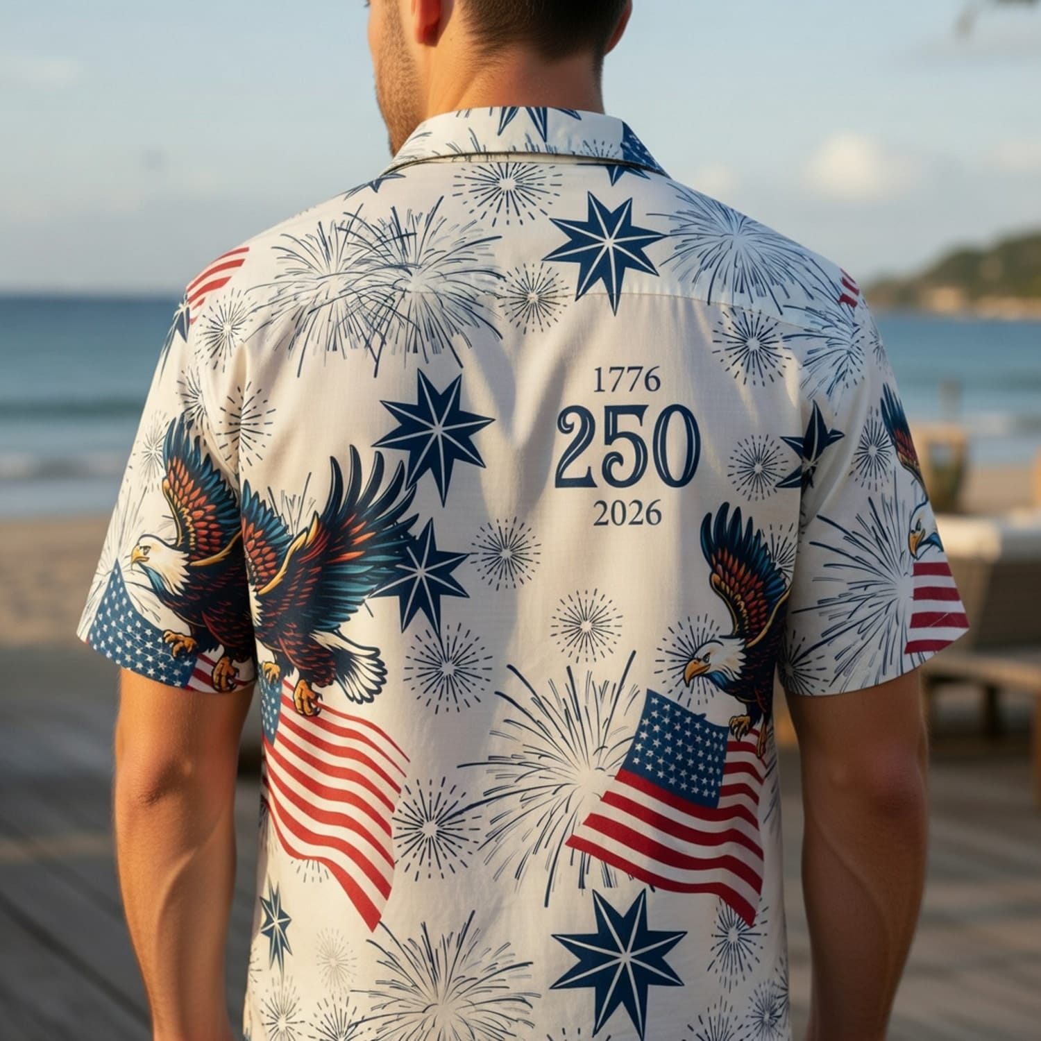 America 250 Bald Eagle Hawaiian White Shirt - 1776-2026 Patriotic Aloha - HWG0VYH001