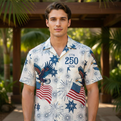 America 250 Bald Eagle Hawaiian White Shirt - 1776-2026 Patriotic Aloha - HWG0VYH001