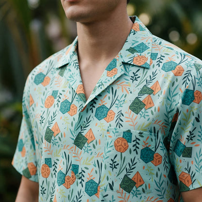 Fantasy Dungeon Dice Hawaiian Shirt - Botanical RPG Pattern