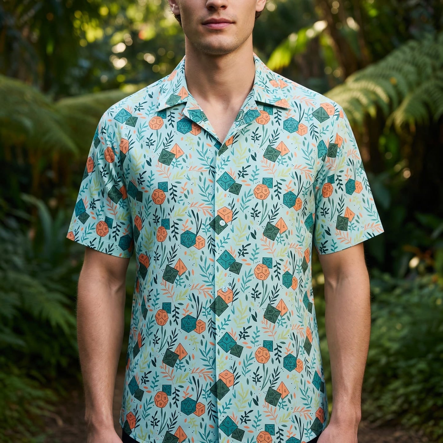 Fantasy Dungeon Dice Hawaiian Shirt - Botanical RPG Pattern