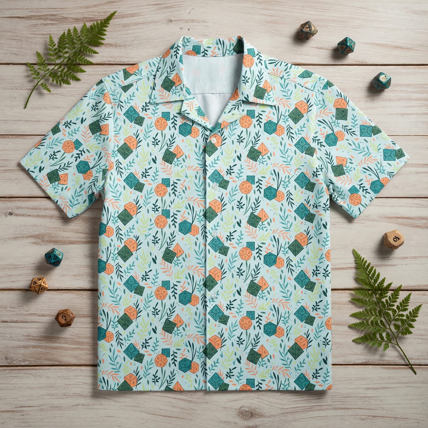 Fantasy Dungeon Dice Hawaiian Shirt - Botanical RPG Pattern