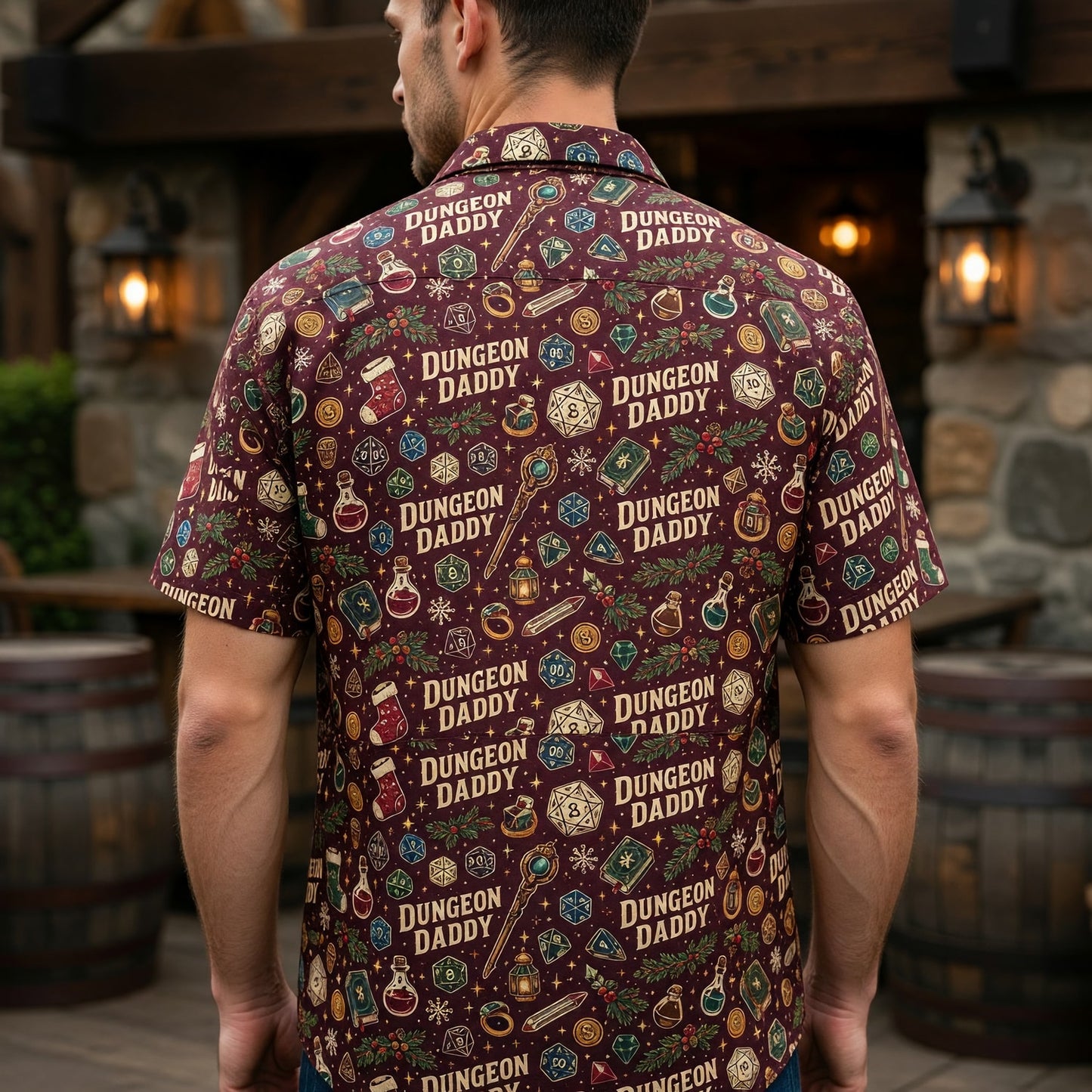 Dungeon Daddy Christmas Hawaiian Shirt - Holiday Gamer Pattern