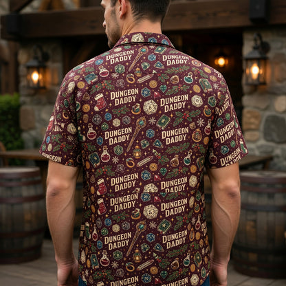 Dungeon Daddy Christmas Hawaiian Shirt - Holiday Gamer Pattern