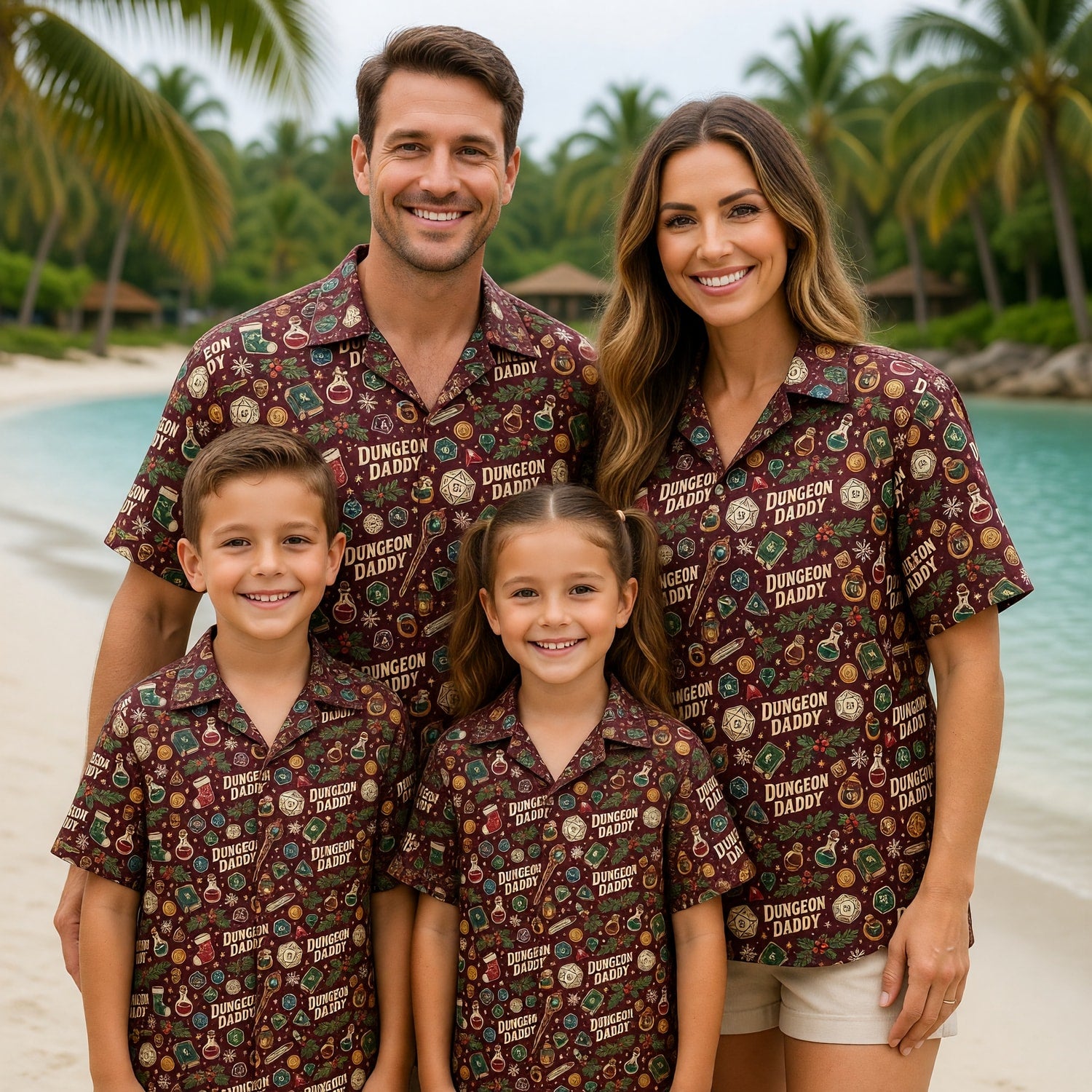 Dungeon Daddy Christmas Hawaiian Shirt - Holiday Gamer Pattern
