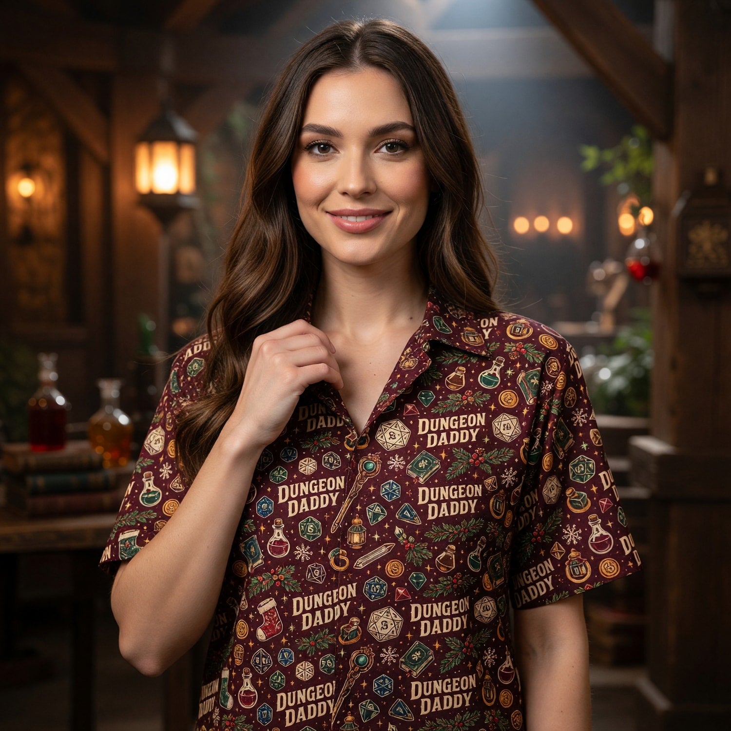 Dungeon Daddy Christmas Hawaiian Shirt - Holiday Gamer Pattern