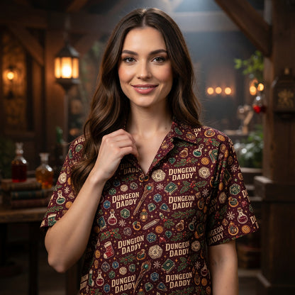 Dungeon Daddy Christmas Hawaiian Shirt - Holiday Gamer Pattern