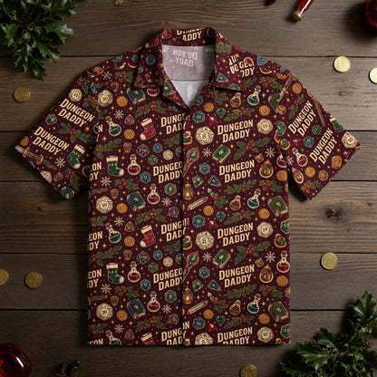 Dungeon Daddy Christmas Hawaiian Shirt - Holiday Gamer Pattern