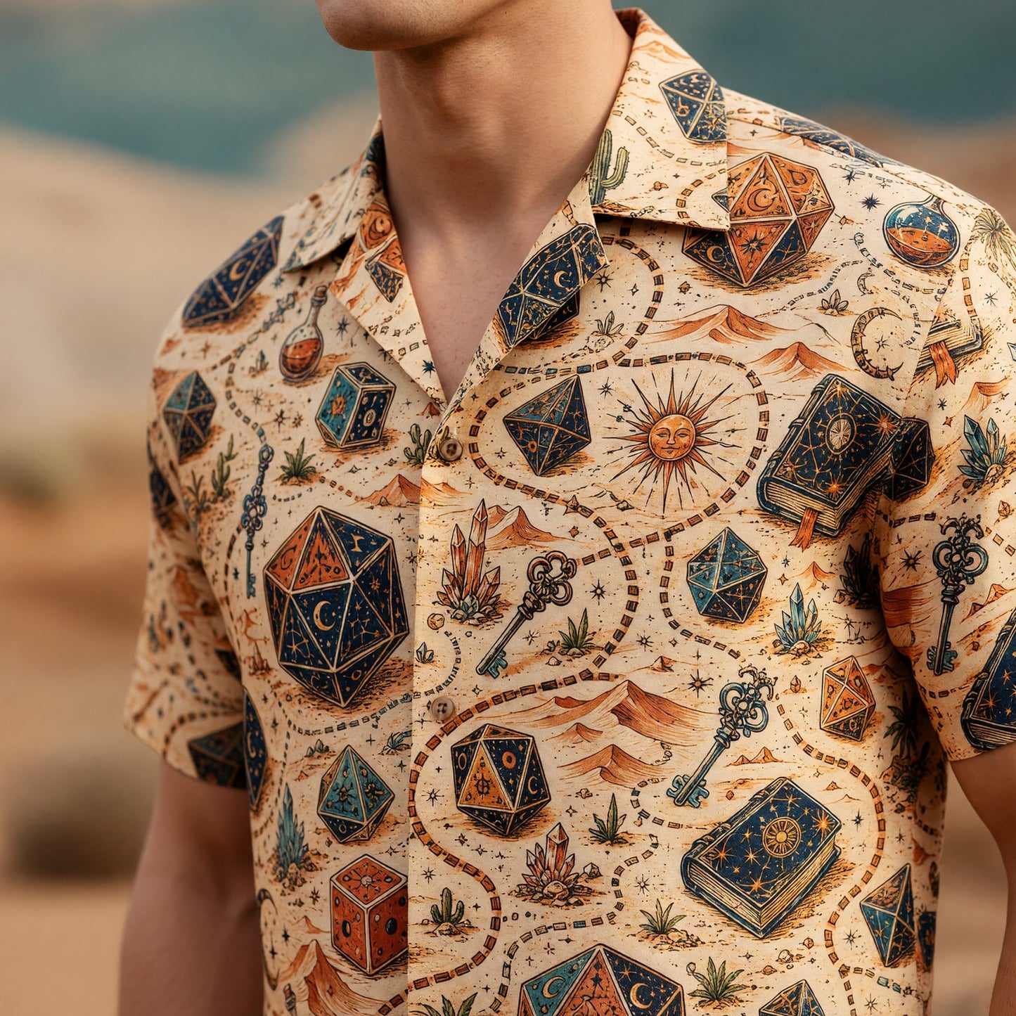 Dice Hawaiian Shirt - Mystic Desert Fantasy RPG Adventure