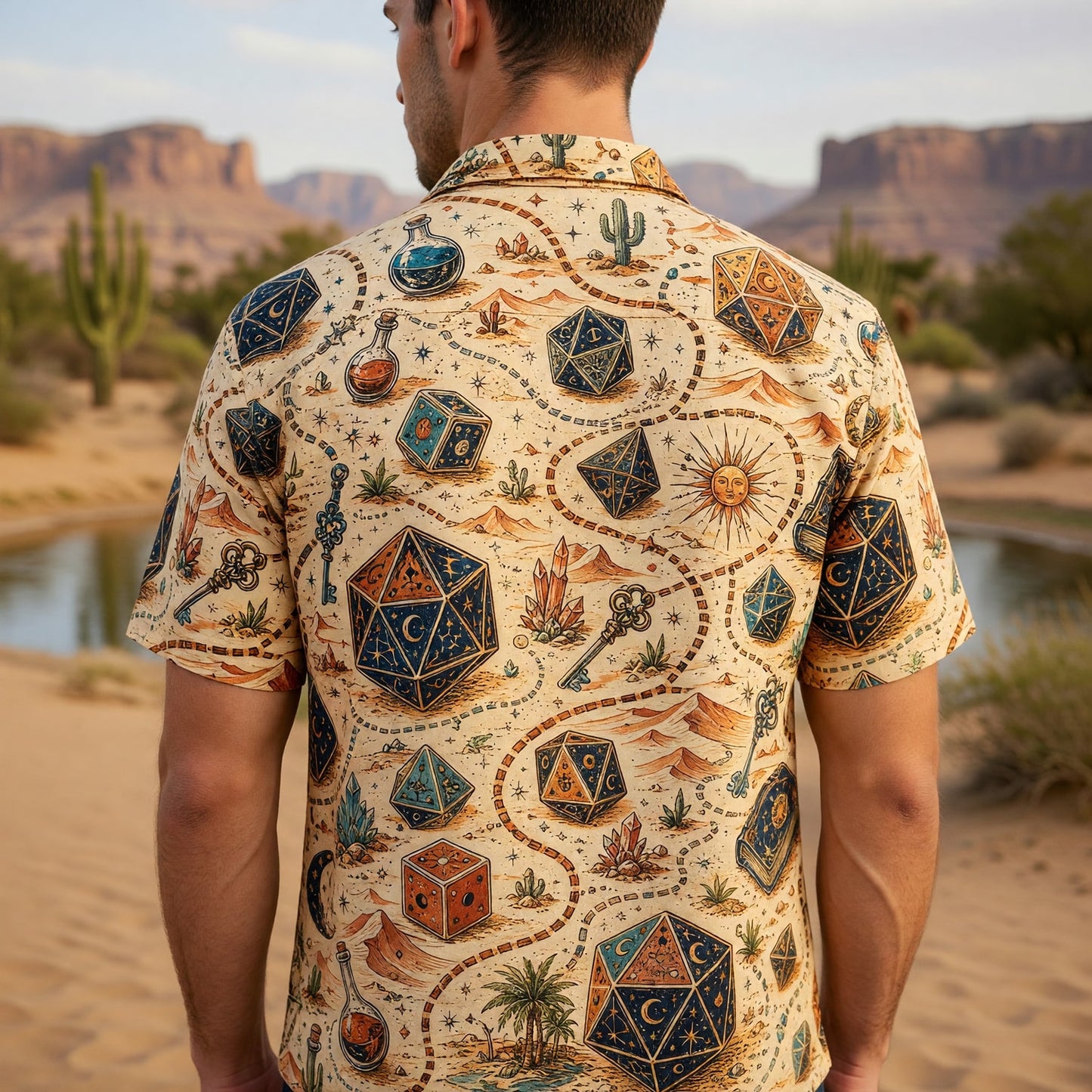 Dice Hawaiian Shirt - Mystic Desert Fantasy RPG Adventure
