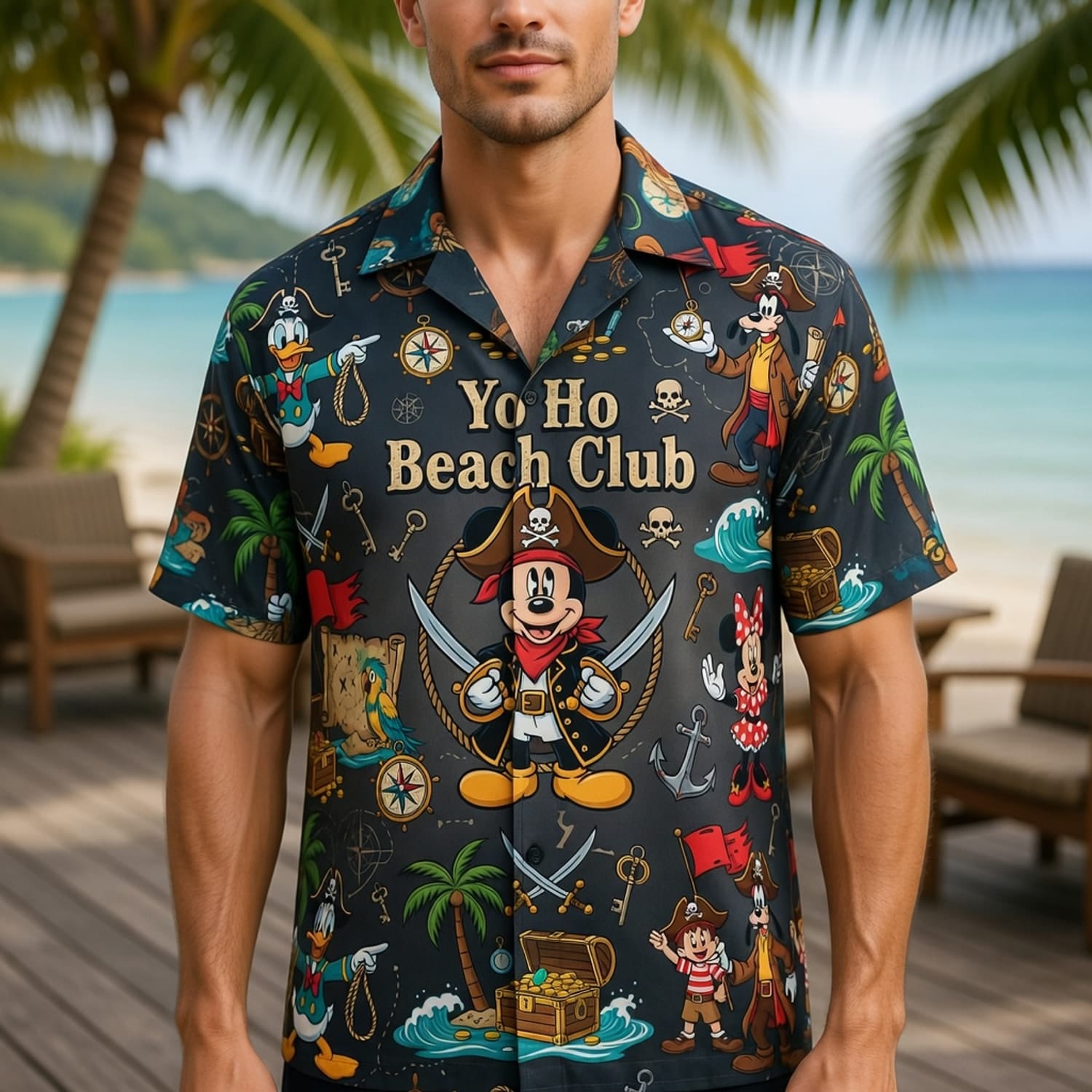 Yo Ho Beach Club Hawaiian Shirt - Mouse Pirate Tropical Apparel