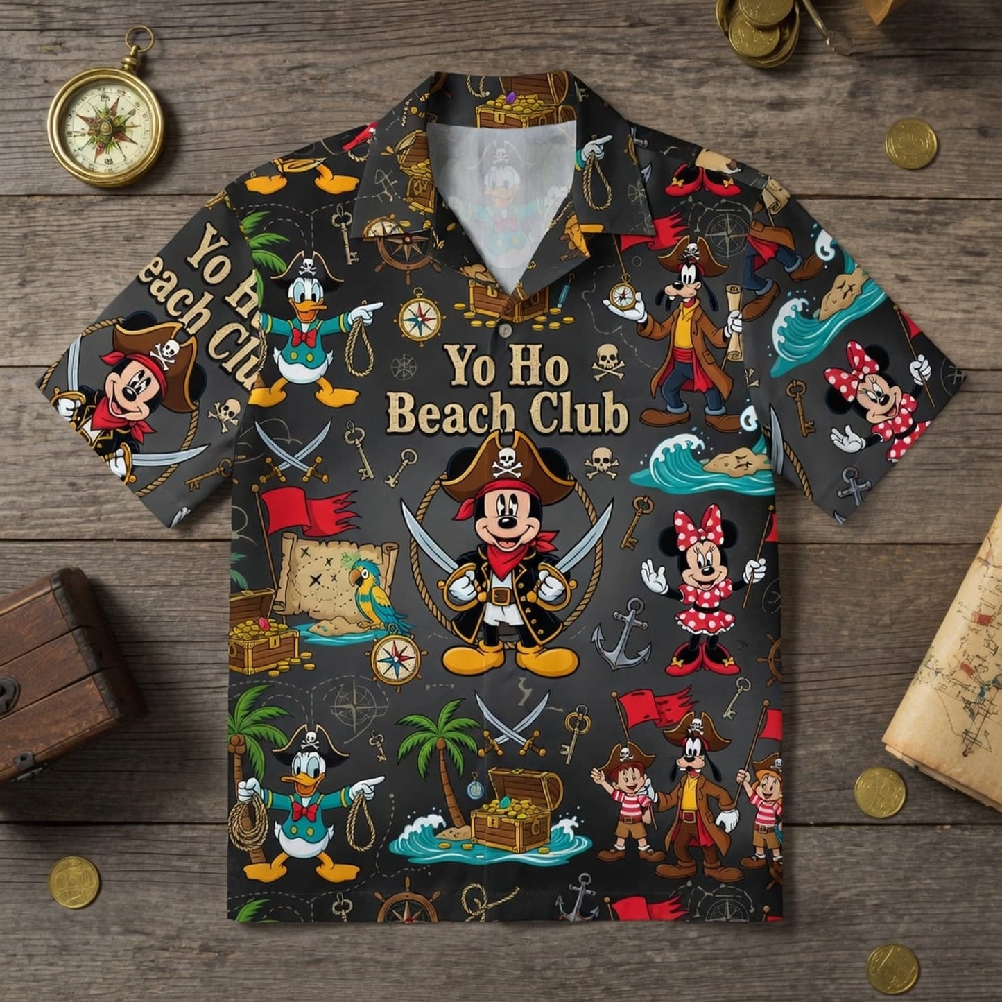 Yo Ho Beach Club Hawaiian Shirt - Mouse Pirate Tropical Apparel