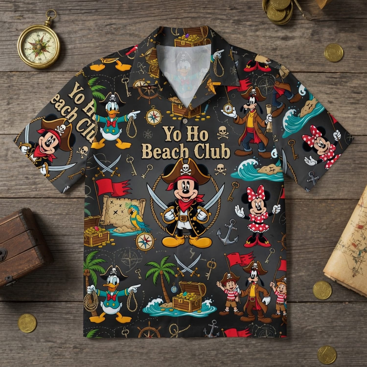 Yo Ho Beach Club Hawaiian Shirt - Mouse Pirate Tropical Apparel
