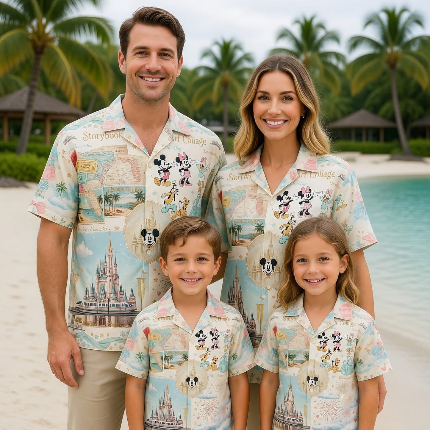 Theme Park Characters Hawaiian Shirt - Storybook Resort Collage