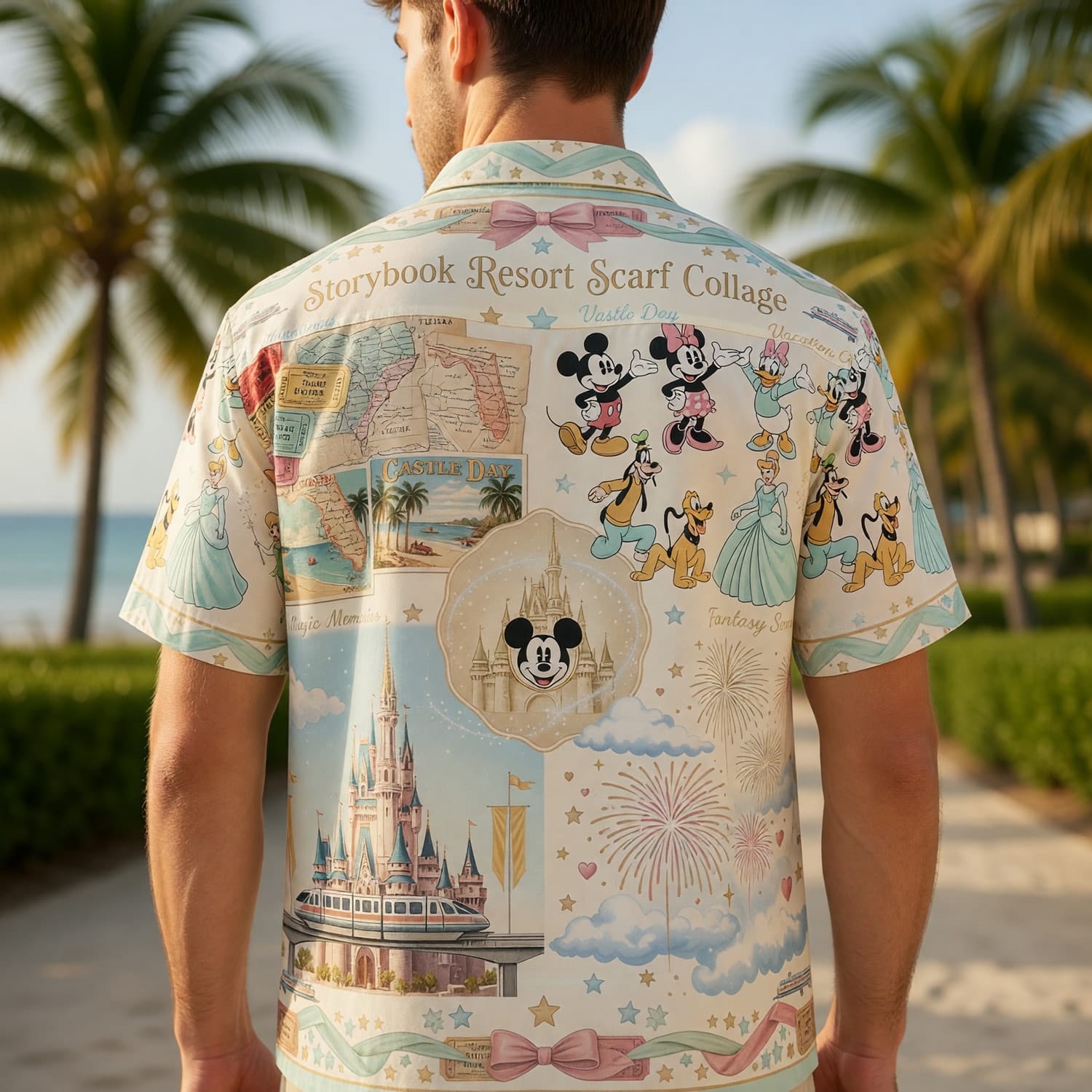 Theme Park Characters Hawaiian Shirt - Storybook Resort Collage