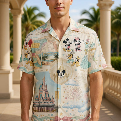Theme Park Characters Hawaiian Shirt - Storybook Resort Collage