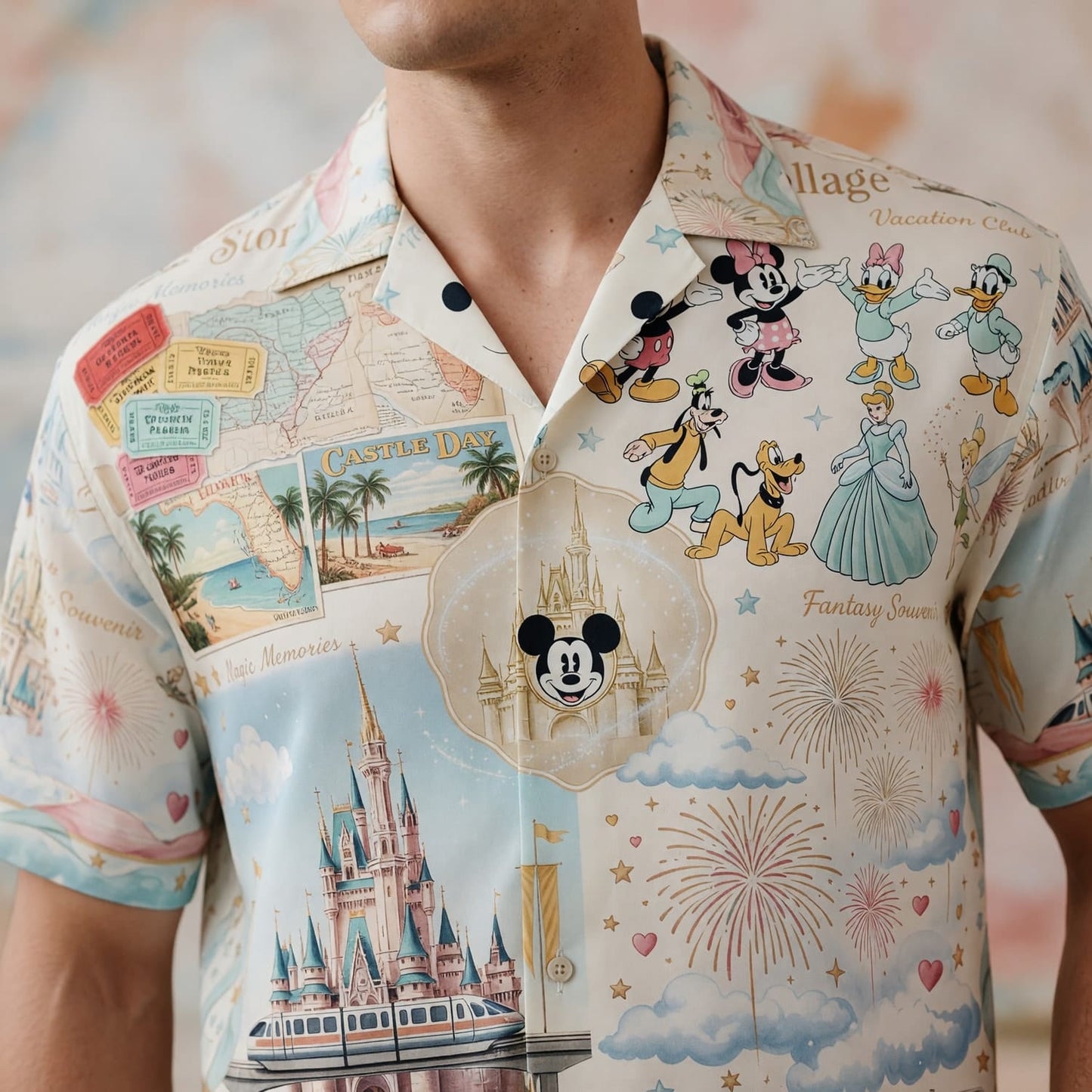 Theme Park Characters Hawaiian Shirt - Storybook Resort Collage