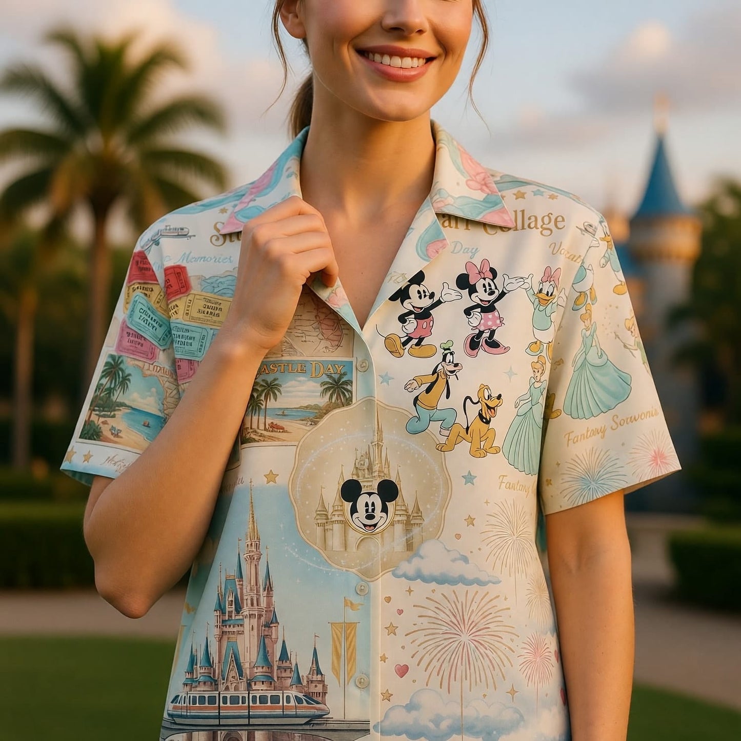 Theme Park Characters Hawaiian Shirt - Storybook Resort Collage