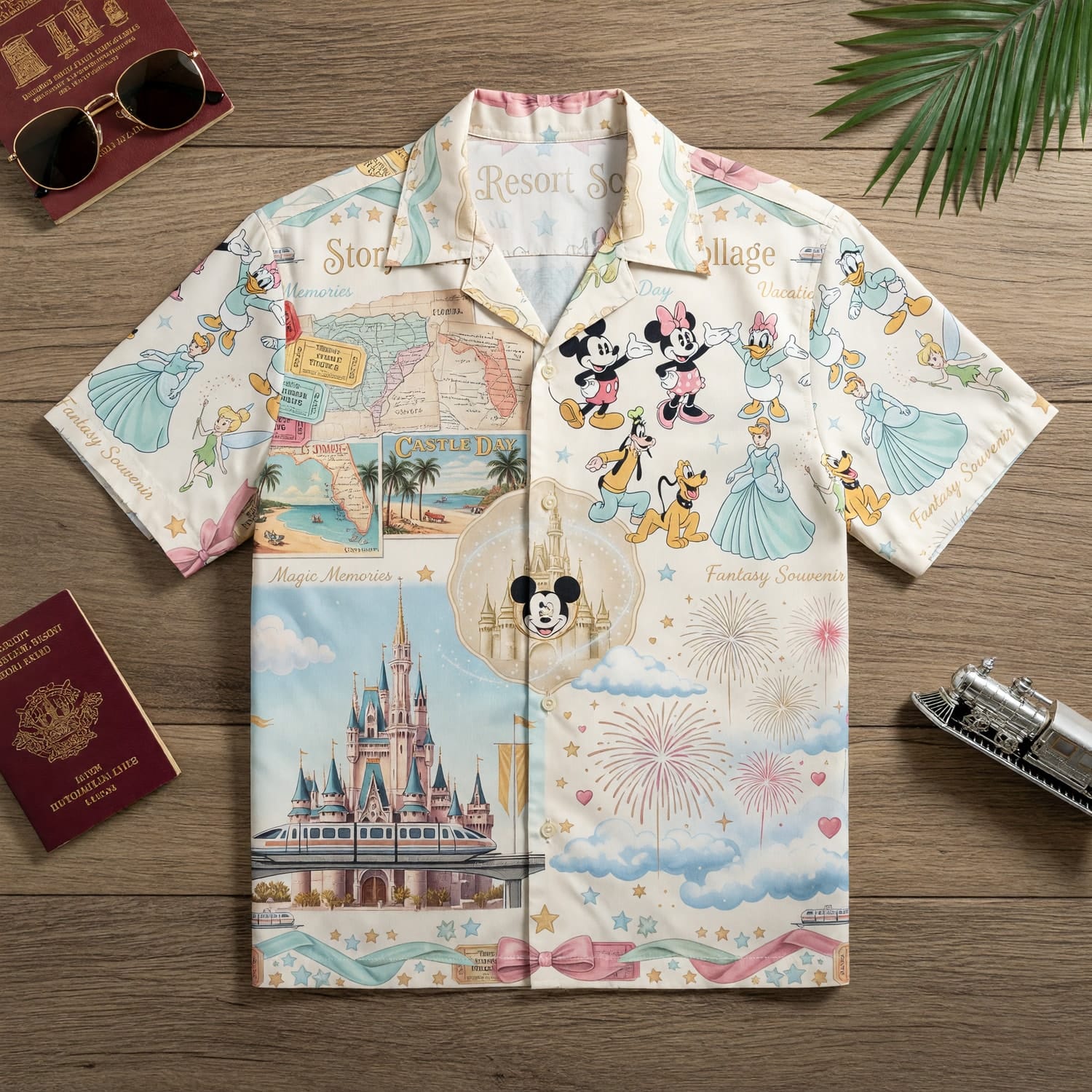 Theme Park Characters Hawaiian Shirt - Storybook Resort Collage