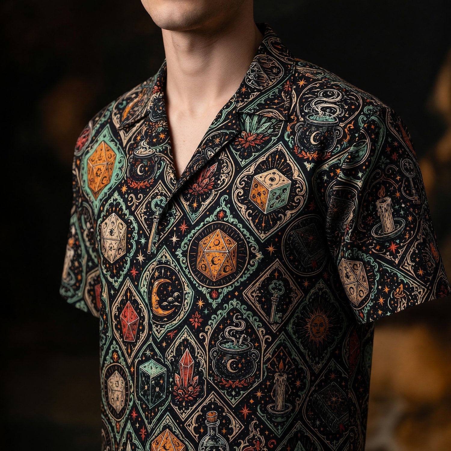 Fantasy Dungeon Mystic Hawaiian Shirt - Witchy RPG Dice Pattern