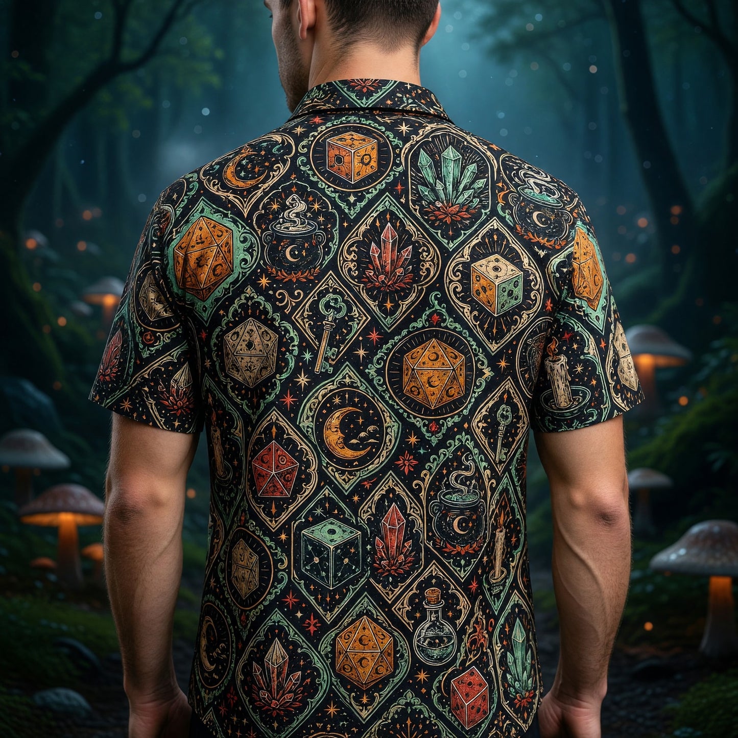 Fantasy Dungeon Mystic Hawaiian Shirt - Witchy RPG Dice Pattern