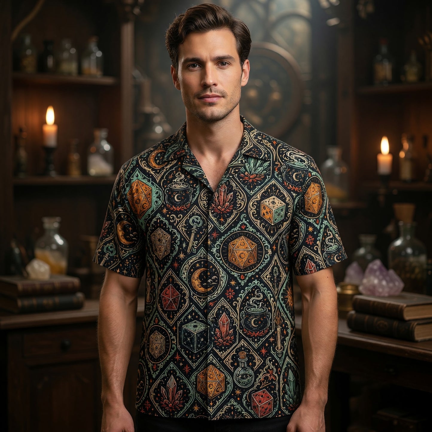 Fantasy Dungeon Mystic Hawaiian Shirt - Witchy RPG Dice Pattern