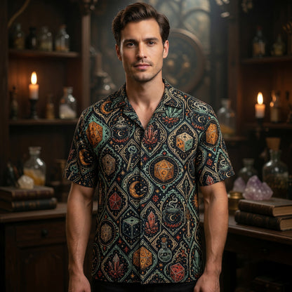 Fantasy Dungeon Mystic Hawaiian Shirt - Witchy RPG Dice Pattern